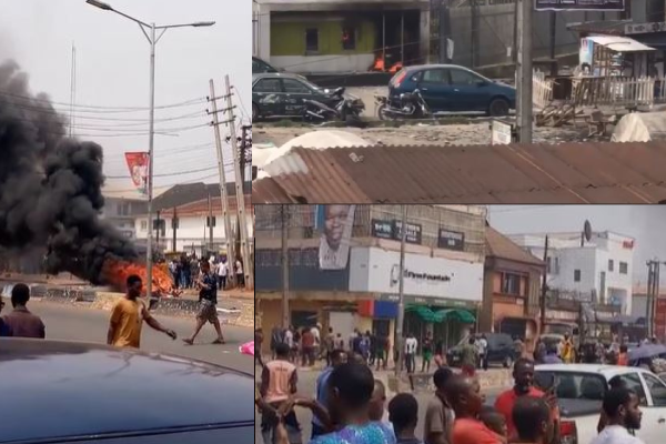 Naira scarcity: Angry youths protest in Delta, burn bank, ATMs